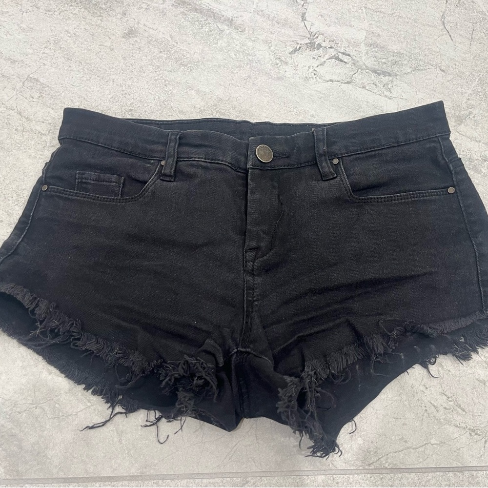 Blank NYC Black Frayed Jean Shorts